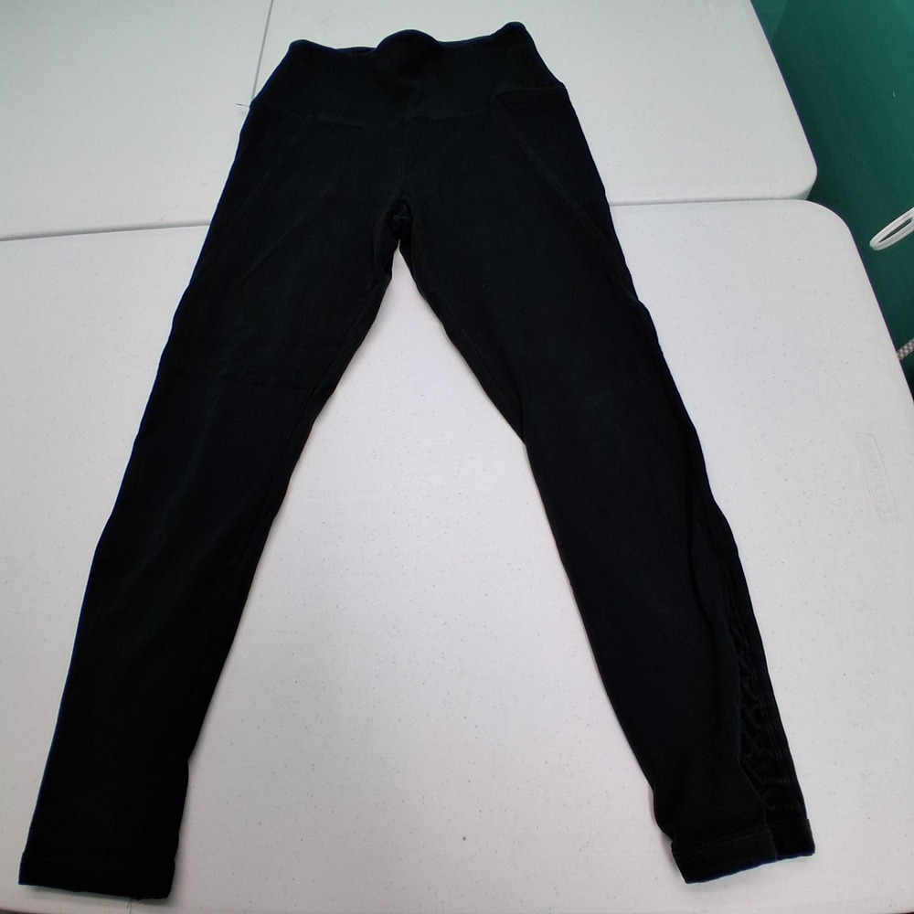 PINK Victoria's Secret Yoga Leggings M Black High Rise Lattice Ankle Athleisure